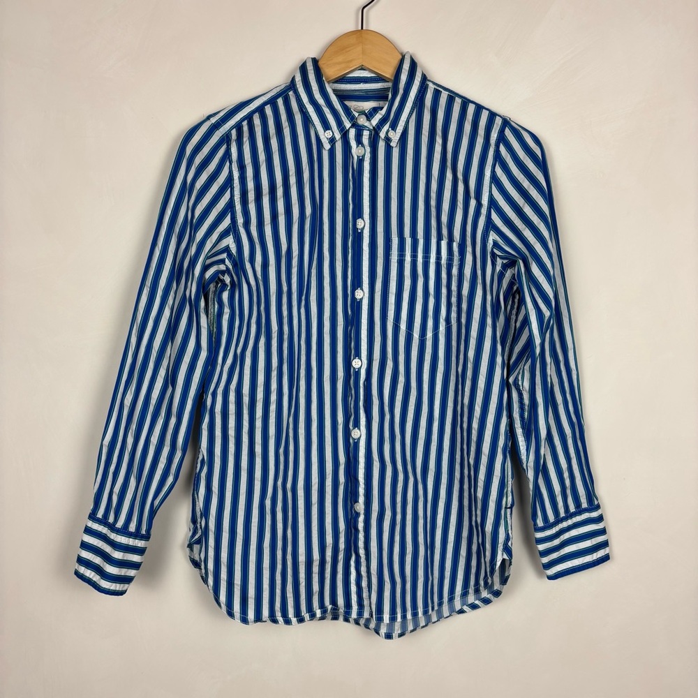 J Crew Women's Classic Cotton Striped Button Down Shirt Sz 2 Career Preppy